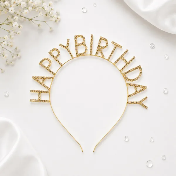 Happy Birthday Taşlı Lüks Taç Gold