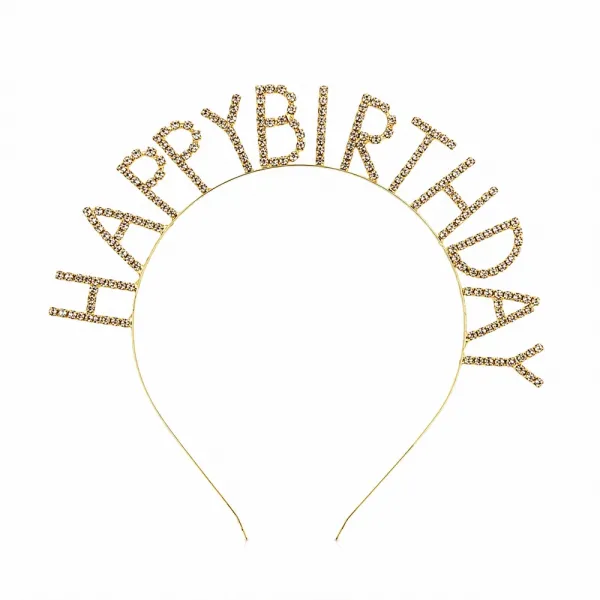 Happy Birthday Taşlı Lüks Taç Gold