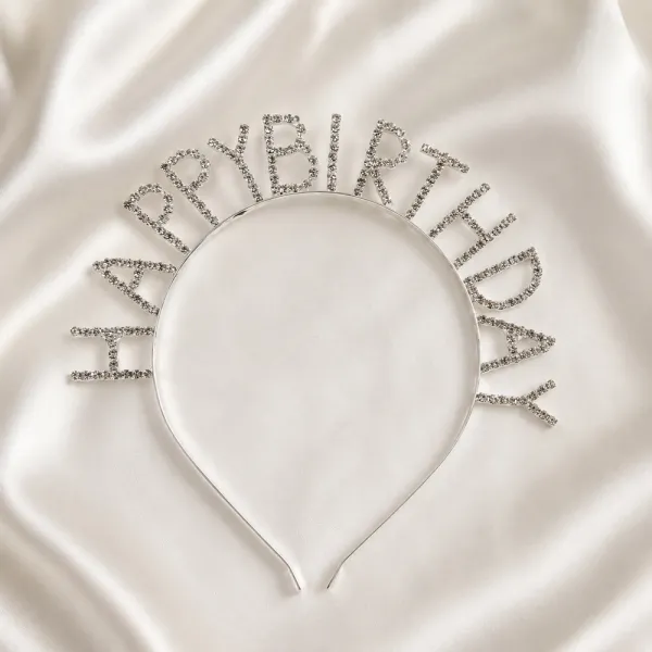 Happy Birthday Taşlı Lüks Taç Gümüş