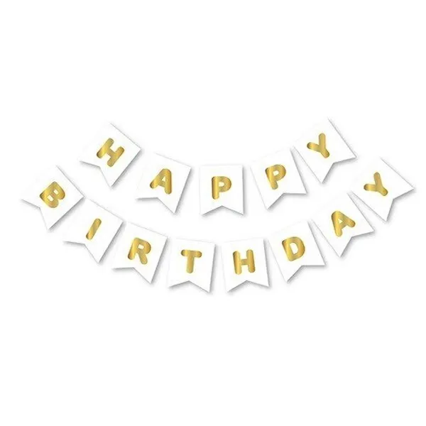 Happy Birthday Yazısı Beyaz Üzeri Gold 210 cm
