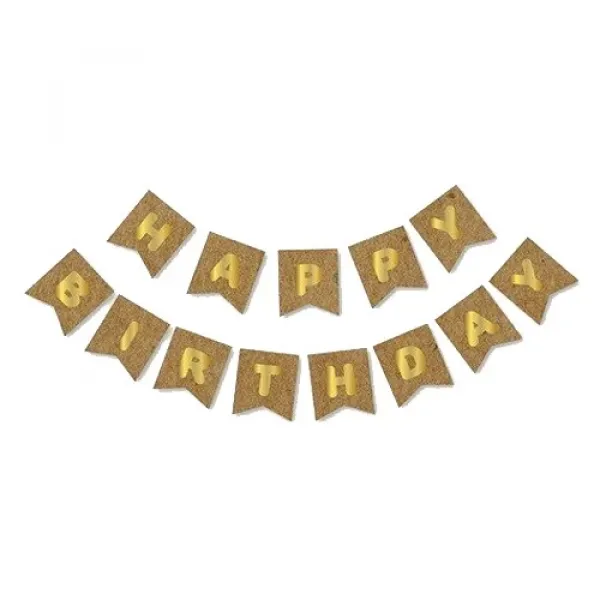 Happy Birthday Yazısı Kraft Üzeri Gold 160 cm