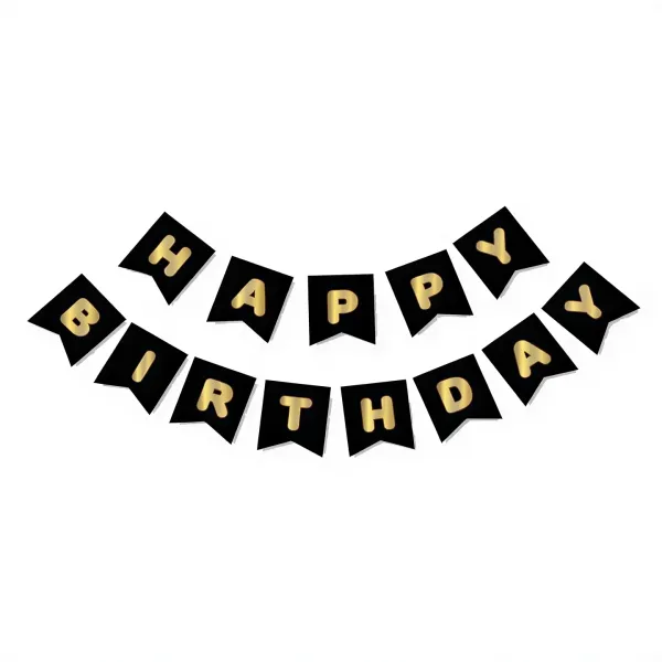 Happy Birthday Yazısı Siyah Gold Yaldızlı (200 cm)