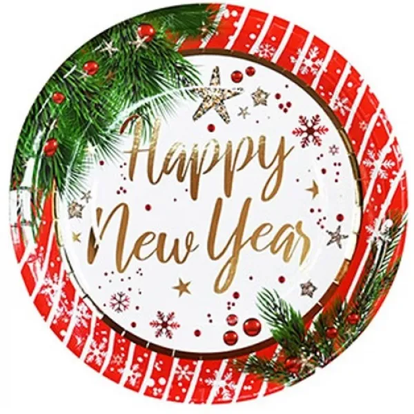 Happy New Year Gold Varaklı Tabak 6 Adet