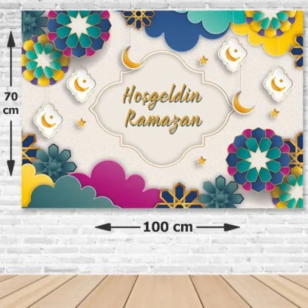 Hoş Geldin Ramazan Afiş Renkli Çiçekli 70*100 cm