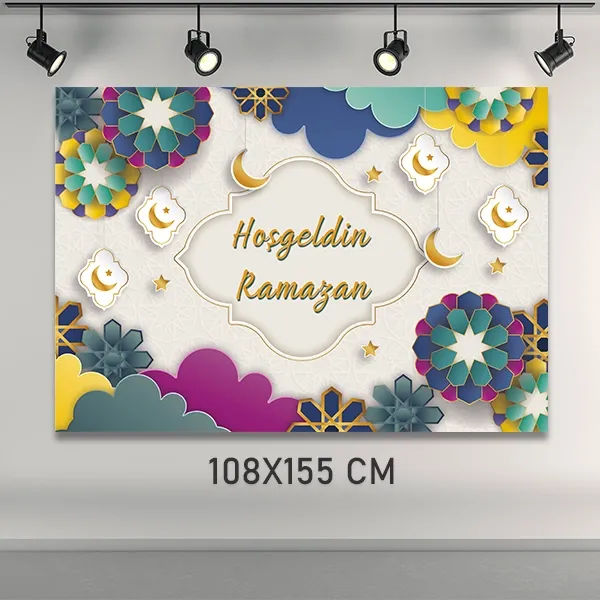 Hoş Geldin Ramazan Afiş Renkli Çiçekli Büyük Boy (108x155 cm)