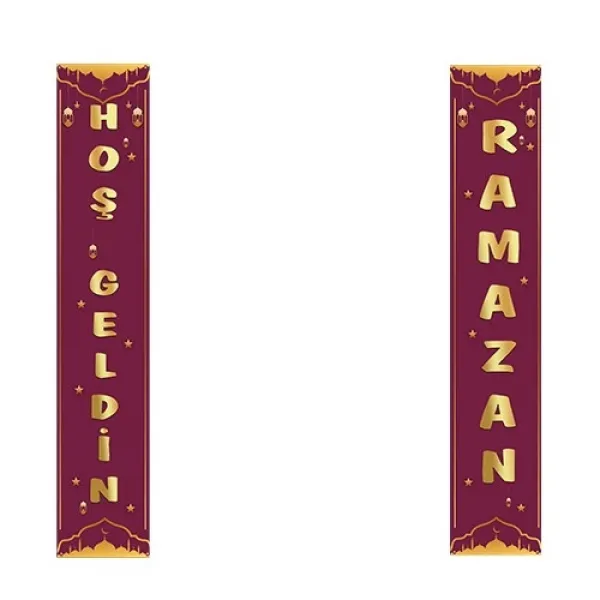 Hoş Geldin Ramazan Asma Afiş Bordo (2li - 155x30 cm)