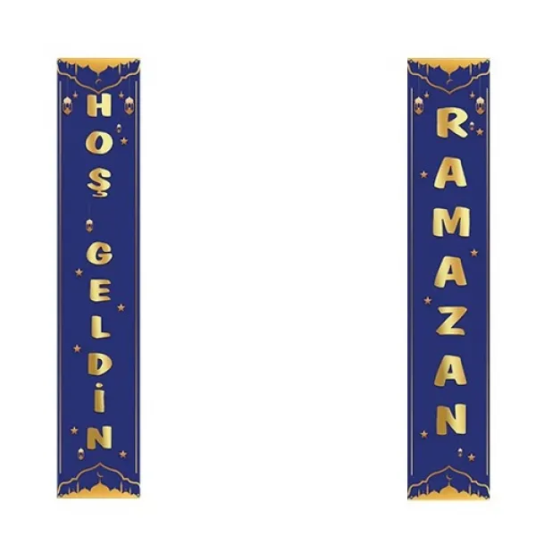 Hoş Geldin Ramazan Asma Afiş Mavi (2li - 155x30 cm)