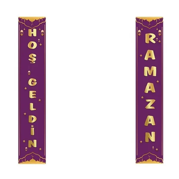 Hoş Geldin Ramazan Asma Afiş Mor (2li - 155x30 cm)