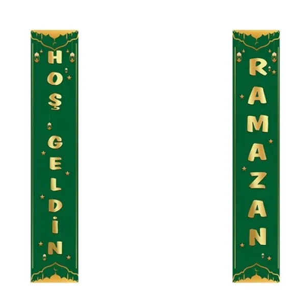 Hoş Geldin Ramazan Asma Afiş Yeşil 2li 160x30 cm