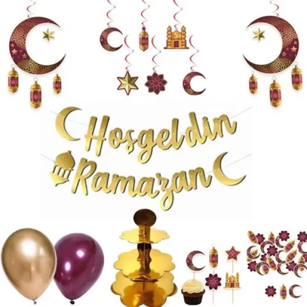 Hoş Geldin Ramazan Bordo Dekor Seti 8 Parça