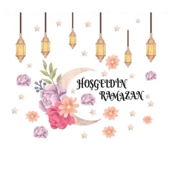 Hoş Geldin Ramazan Çiçekli Yapışkan Sticker 34x47 cm