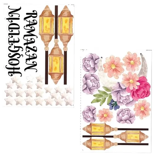 Hoş Geldin Ramazan Çiçekli Yapışkan Sticker 34x47 cm
