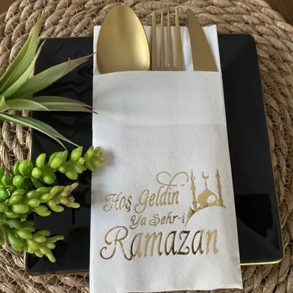 Hoş Geldin Ramazan Yaldızlı Cepli Peçete Lüks (12 adet)