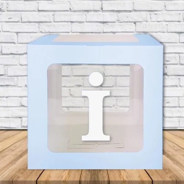 İ - Harfi Şeffaf Balon Kutusu Mavi 16,5 cm