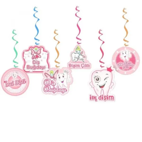 İlk Dişim Asmalı Tavan Süsü (6 Adet) Pembe