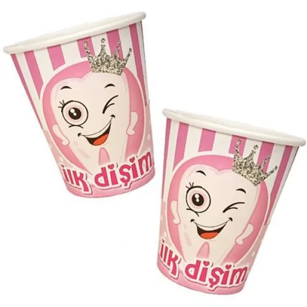 İnci Dişli Pembe Bardak (8 Adet)