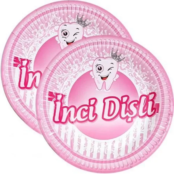 İnci Dişli Pembe Tabak (8 Adet)