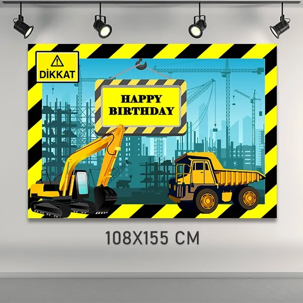 İnşaat Doğum Günü Parti Afişi (108x155 cm)