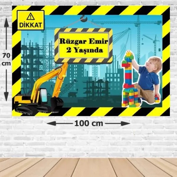 İnşaat Doğum Günü Parti Afişi 70*100 cm