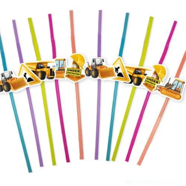 İnşaat Temalı Artistik Pipet (10 Adet)