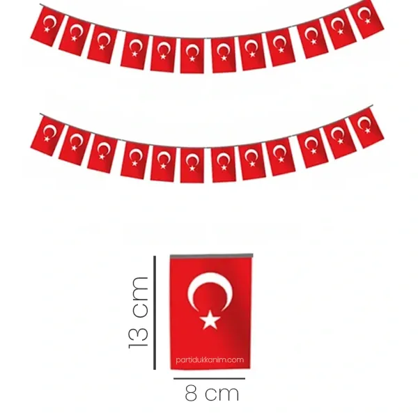 İpli Türk Bayrağı (Ay Yıldız) Orta Boy (13x8 cm 40lı)
