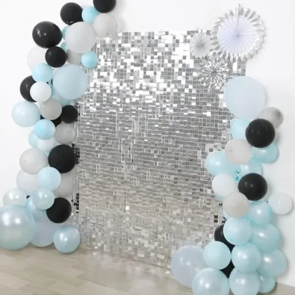 Işıltılı Pul Panel Arka Fon Gümüş (210x210 cm)