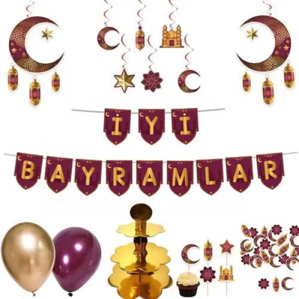İyi Bayramlar Ramazan Bordo Dekor Seti 8 Parça
