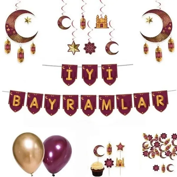 İyi Bayramlar Ramazan Bordo Dekor Seti 8 Parça