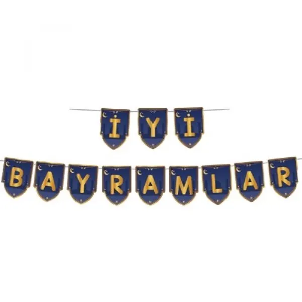 İyi Bayramlar Yazısı Mavi Gold 160 cm