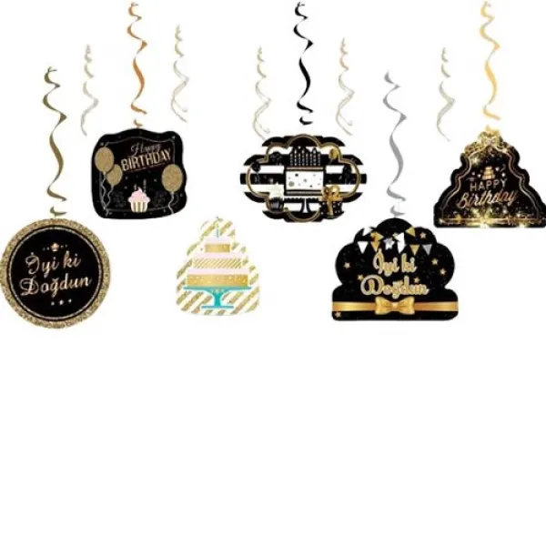 İyi ki Doğdun Asmalı Tavan Süsü Gold (6 Adet)