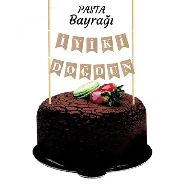 İyi Ki Doğdun Kraft Üzeri Beyaz Pasta Bayrağı