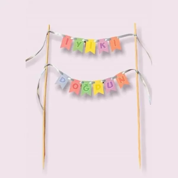 İyi ki Doğdun Pasta Bayrağı Makaron Renkli