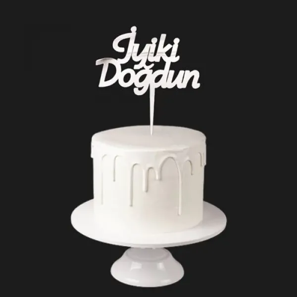 İyi ki Doğdun Pleksi Pasta Süsü Gümüş (17x12 cm)