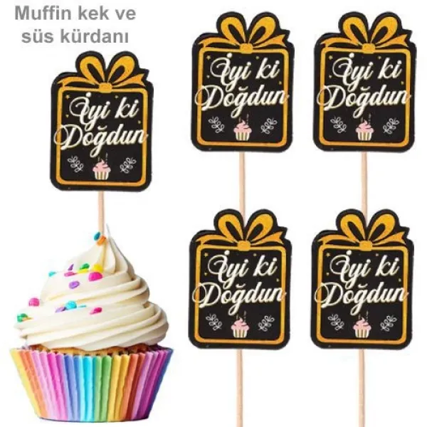 İyi Ki Doğdun Şekilli Simli Kürdan 10 Adet