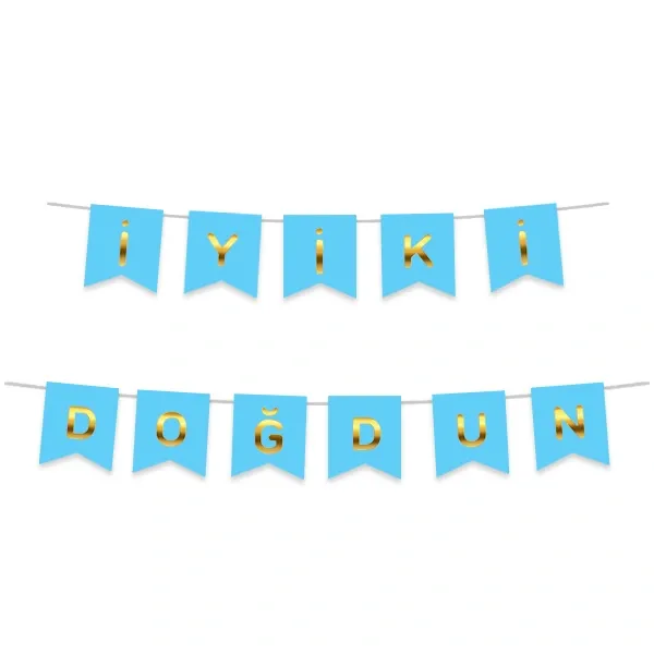 İyi ki Doğdun Yazısı Mavi Üzeri Gold Yaldızlı