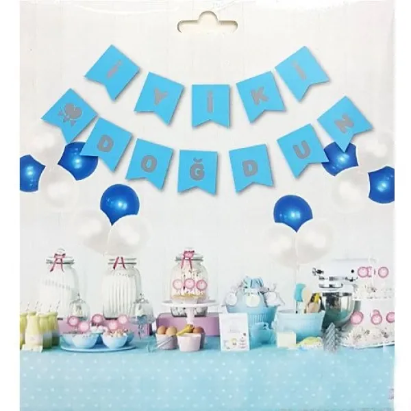 İyi ki Doğdun Yazısı Mavi Üzeri Gümüş Yaldızlı