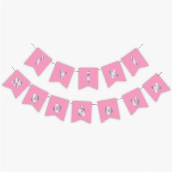 İyi ki Doğdun Yazısı Pembe Üzeri Gümüş Yaldızlı