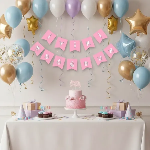 İyi ki Doğdun Yazısı Pembe Üzeri Gümüş Yaldızlı