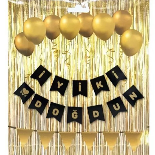 İyi ki Doğdun Yazısı Siyah Üzeri Gold Yaldızlı
