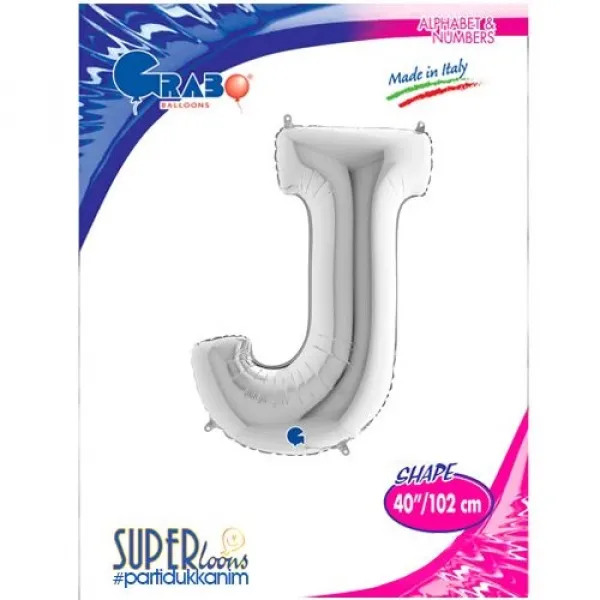 J Harf Folyo Balon – Gümüş – 100 cm (40 inch)
