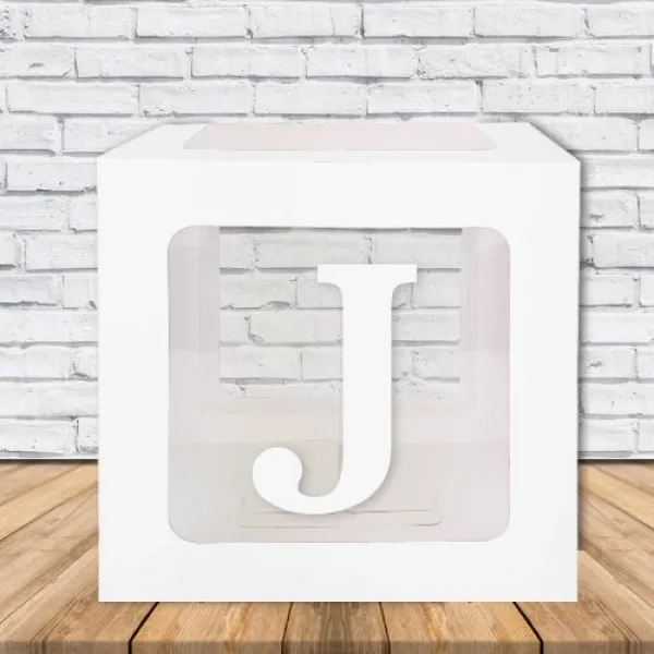 J - Harfi Şeffaf Kutu Beyaz 25 cm