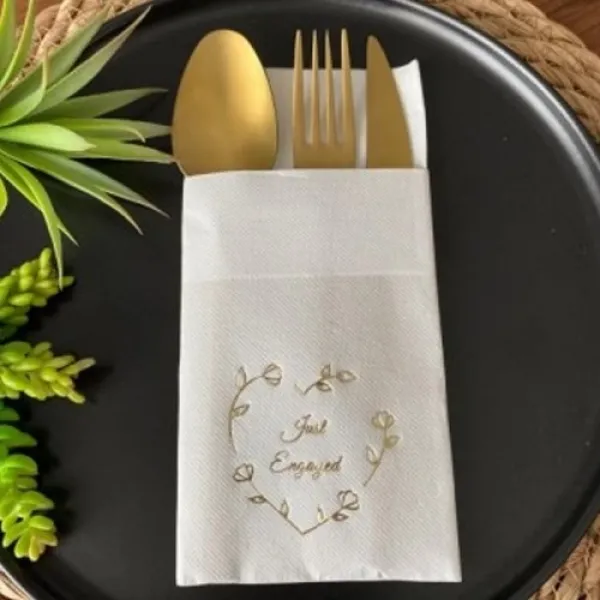 Just Engaged Gold Yaldızlı Cepli Peçete Lüks - 12 adet