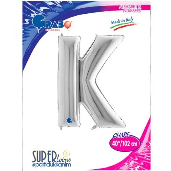 K Harf Folyo Balon – Gümüş – 100 cm (40 inch)