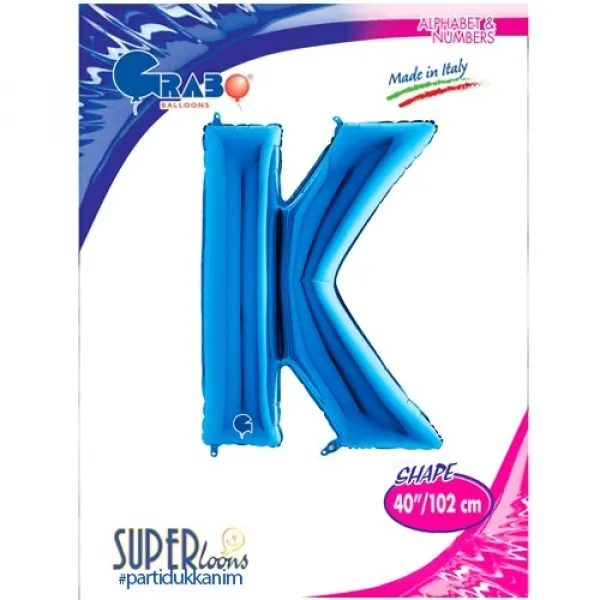 K Harf Folyo Balon – Mavi – 100 cm (40 inch)