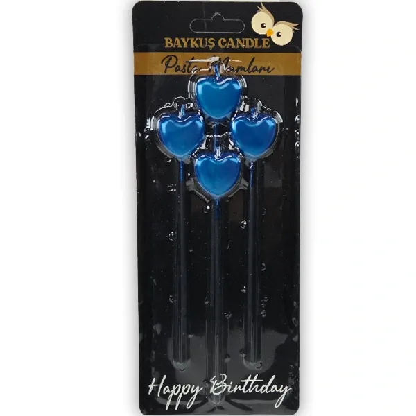 Kalpli Metalik Mavi Çubuklu Mum 4 Adet