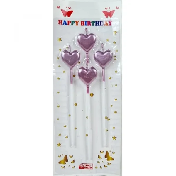 Kalpli Metalik Rose Pembe Çubuklu Mum 4 Adet