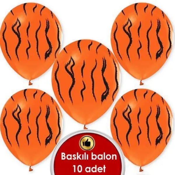 Kaplan Baskılı Turuncu Balon (10 Adet)