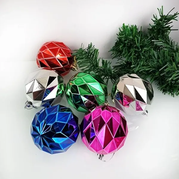Karışık Renkli Yılbaşı Prizma Top Süs 6 Adet 6 cm