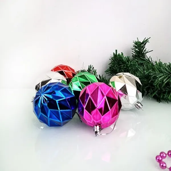 Karışık Renkli Yılbaşı Prizma Top Süs 6 Adet 6 cm