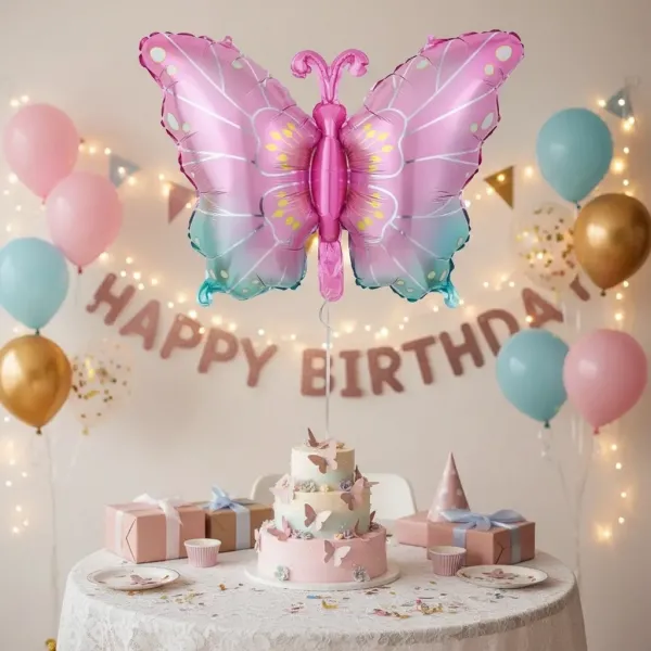 Kelebek Folyo Balon Pembe Mavi (78x51 cm)